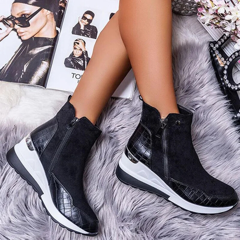 새로운 스웨이드 여성 신발 패션 캐주얼 여성 신발 편안한 지퍼 스니커즈 방수 하이 탑 플랫폼 여성 신발, 2021