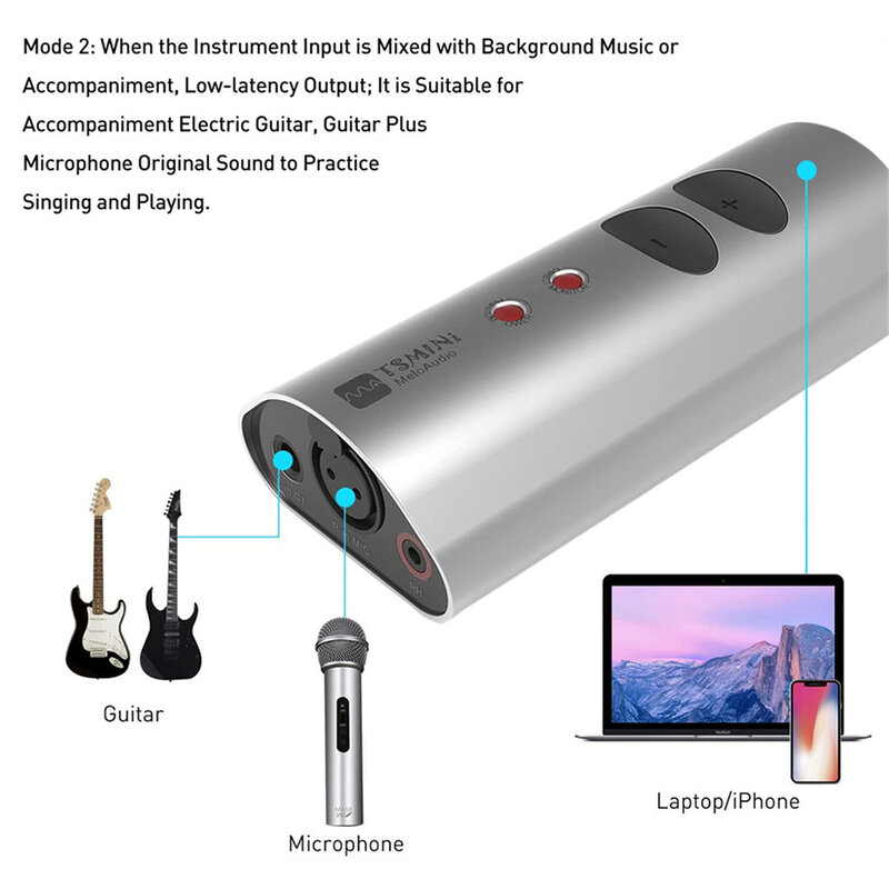 MeloAudio TS-Mini micrófono de instrumentos compactos, interfaz de Audio USB para iPhone, iPad, dispositivos Android, tarjeta de sonido Mac PC