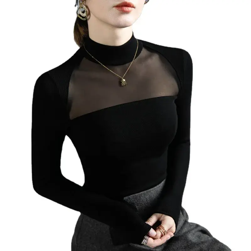 Alta qualidade 2023 camiseta feminina grenadine design feminino outono sexy colheita superior roupas casuais blusas de moda graça reunião goth