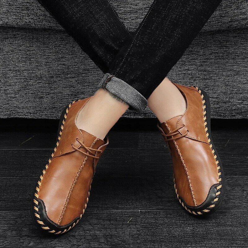 Sapatos casuais dos homens novos moda de alta qualidade couro condução sapatos clássicos confortáveis feitos à mão sapatos planos masculinos tamanho grande 47