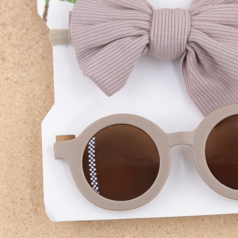 여아 선글라스 나비 머리띠 세트, 귀여운 아기 헤어 액세서리, 신생아 머리띠, 여름 해변 사진 소품, 2 개