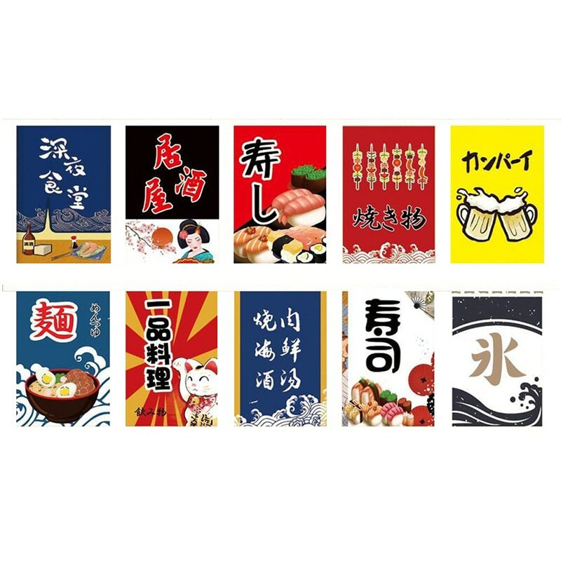 Bannières de banderoles de dessin animé de style japonais, chat chanceux, sensation de confrontation, restaurant de sushi, maison Izakaya, décor de fête d'anniversaire