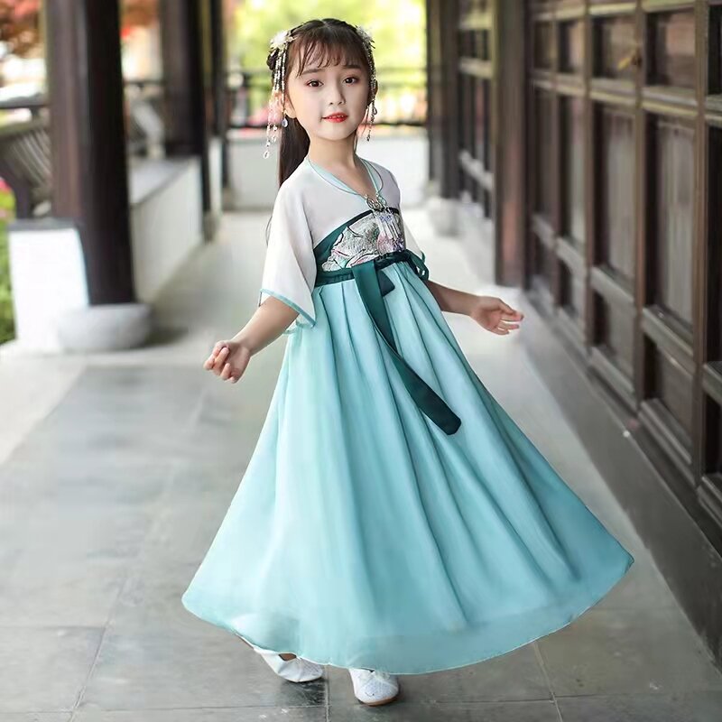 Китайская древняя супер фея ханьфу для девочек Детский костюм Тан костюм платье принцессы в китайском стиле сценическое платье