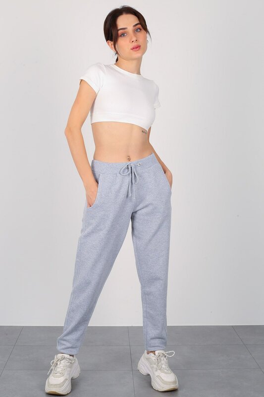 Pantalon de survêtement ajusté gris à facettes pour femmes, 2022298532