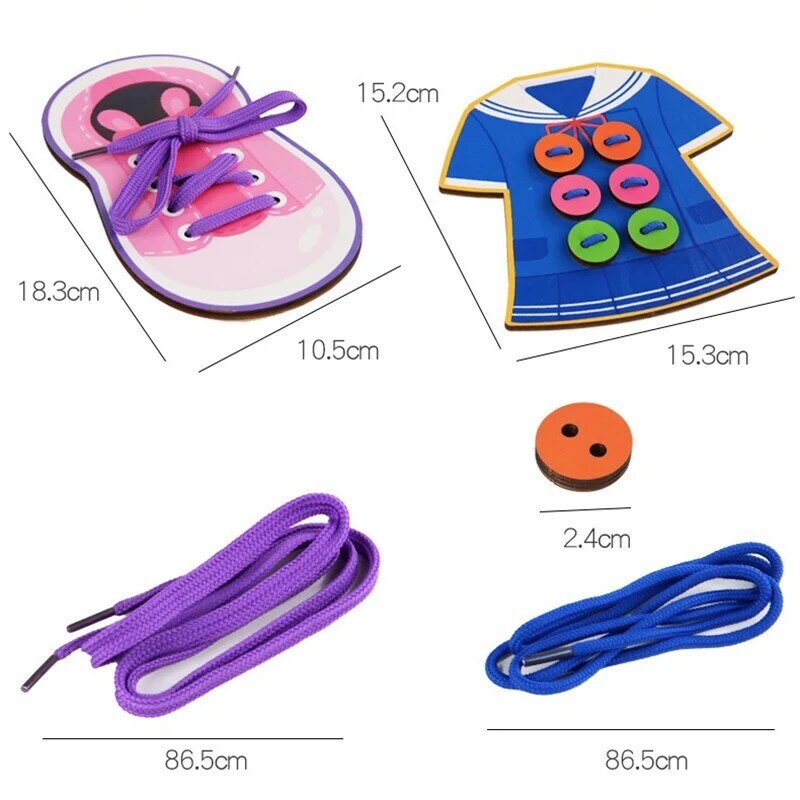 Montessori Wooden Games Lacing Shoe Threading Educational Motor Skills Toy For Kids Teaching Accessory
