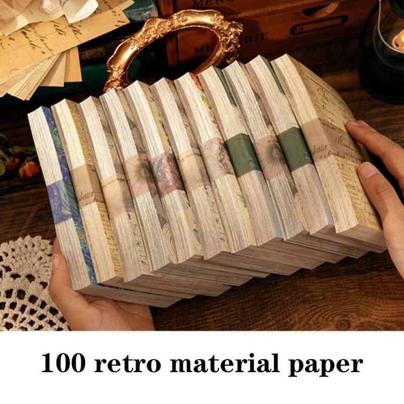 Retro papierowy materiał papierowy materiał Retro literacki papier tło arkusze DIY fundacja ręcznie 100 papier kartki samoprzylepne namiot K6E2