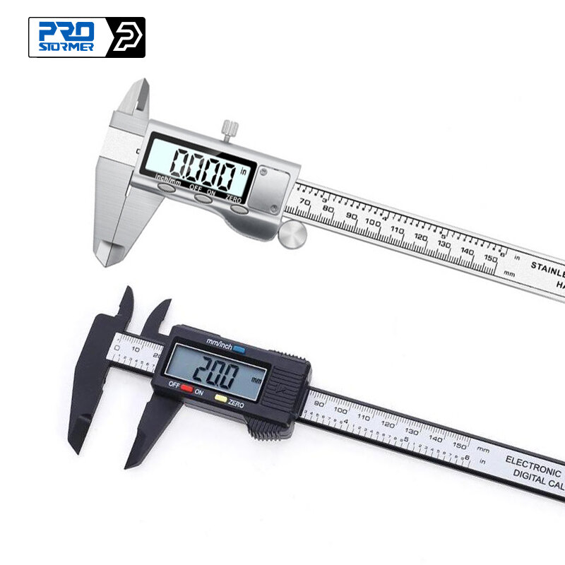 PROSTORMER-calibrador Vernier de acero inoxidable y plástico, instrumento Digital LCD de 6 pulgadas, herramientas de medición de profundidad, 0-150mm