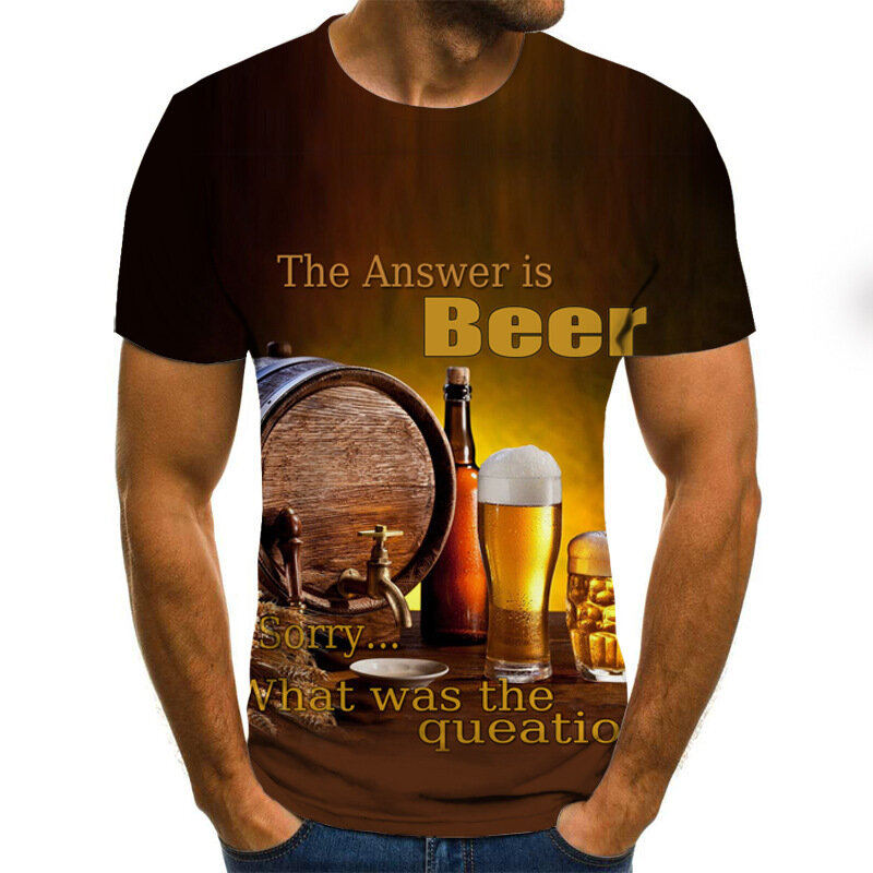 Camiseta con estampado 3D de cerveza para hombre, camiseta divertida de manga corta con cuello redondo, ropa de calle a la moda Unisex, 2021