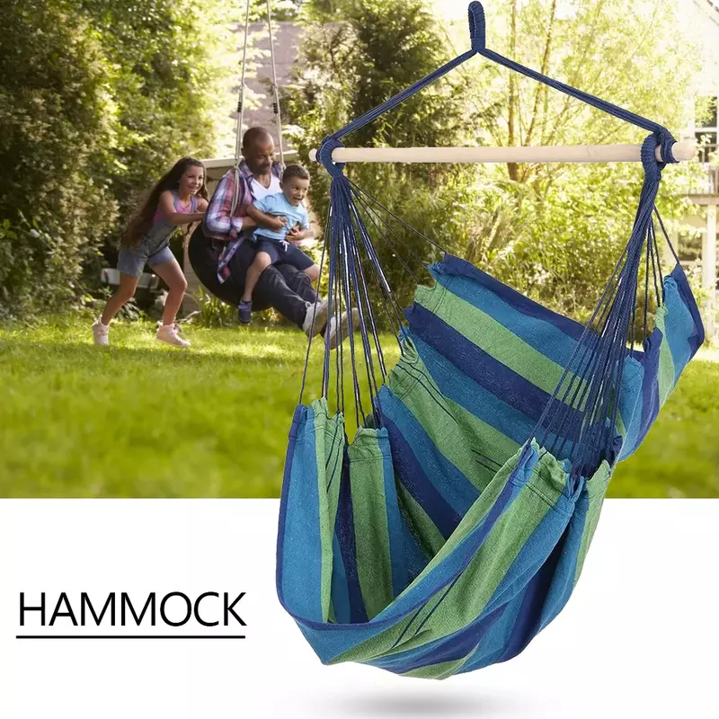 Canvas Hammock Chair Swing Indoor Garden Sports Home Travel Leisure Hiking Camping Stripe Hammock Hanging Bed
