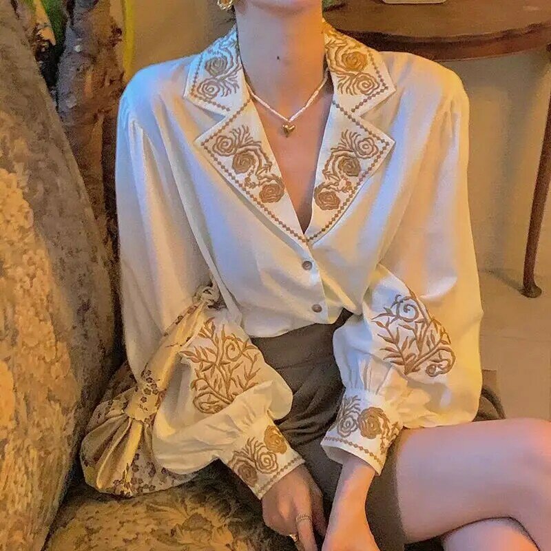 Blusa feminina elegante profunda com mangas florais, camiseta vintage para escritório 2021 estilo coreano, de luxo e chique