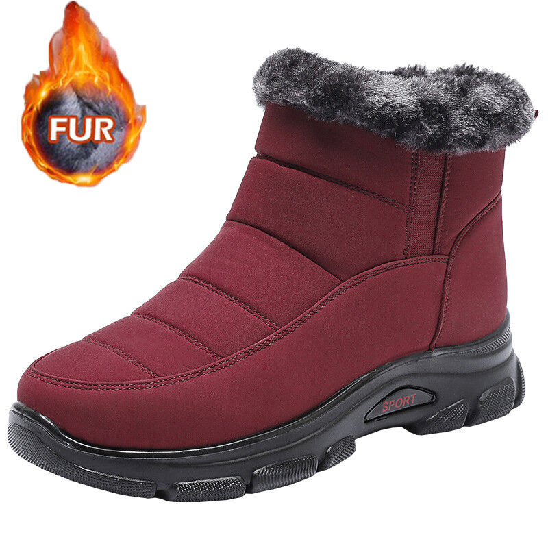 Botas planas de nieve para Mujer, zapatos impermeables con cremallera, cómodos, de felpa, para invierno