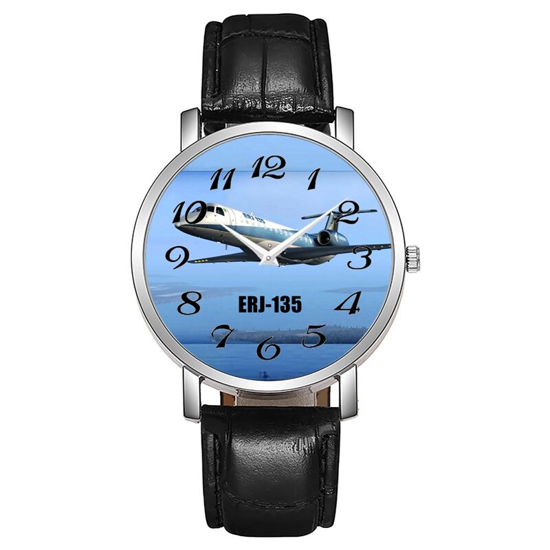 New Fashion Aircraft Watch Luxury Digital Quartz Wristbatch Black Leather Clock