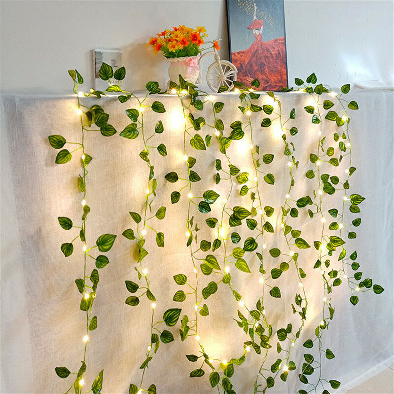 عطلة أوراق الزهور الاصطناعية Led سلسلة أضواء الجنية جارلاند أضواء عيد الميلاد زينة للمنزل غرفة الزفاف حديقة ديكور
