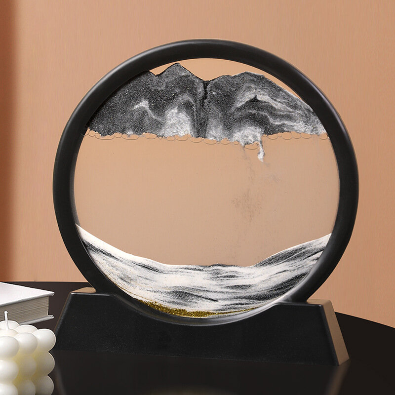 Artistic Round Glass Quicksand Painting 3D Dynamic Hourglass Home Decor  Flowing Sand Deep Sea Sandscape Livingroom Decoration