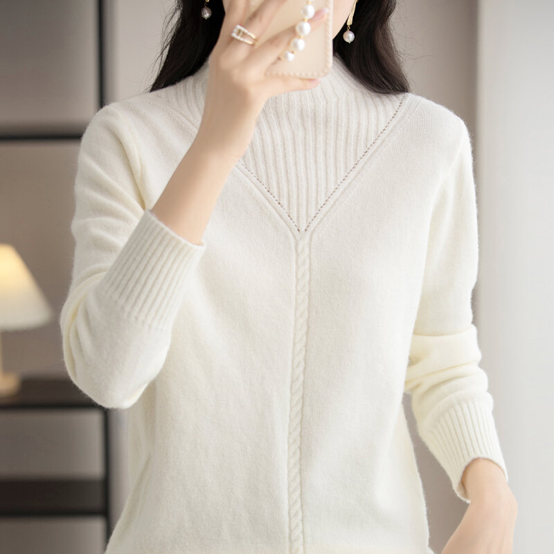 女性用タートルネックセーター,長袖,ゆったりとしたセーター,内側に着用,秋冬