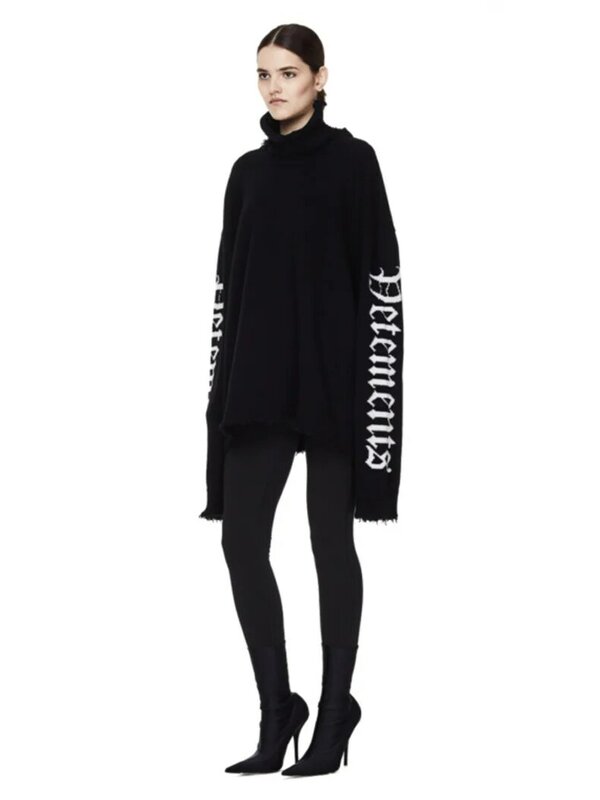 2022 new men and women ripped turtleneck sweater, Vetements autumn and winter fashion personality design sweater