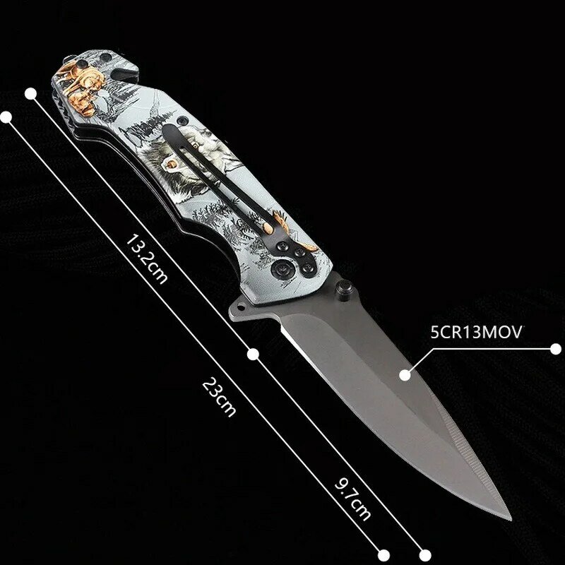Outdoor Multifunctional 3D Pattern Folding Knife Stainless Steel Knives Security Defense Pocket Knives EDC Tool