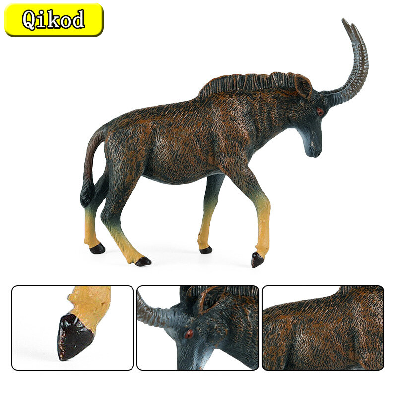 Simulação de animal selvagem modelo, antílope de cavalo preto realista e antílope alto chifre presente de brinquedo cognitivo das crianças