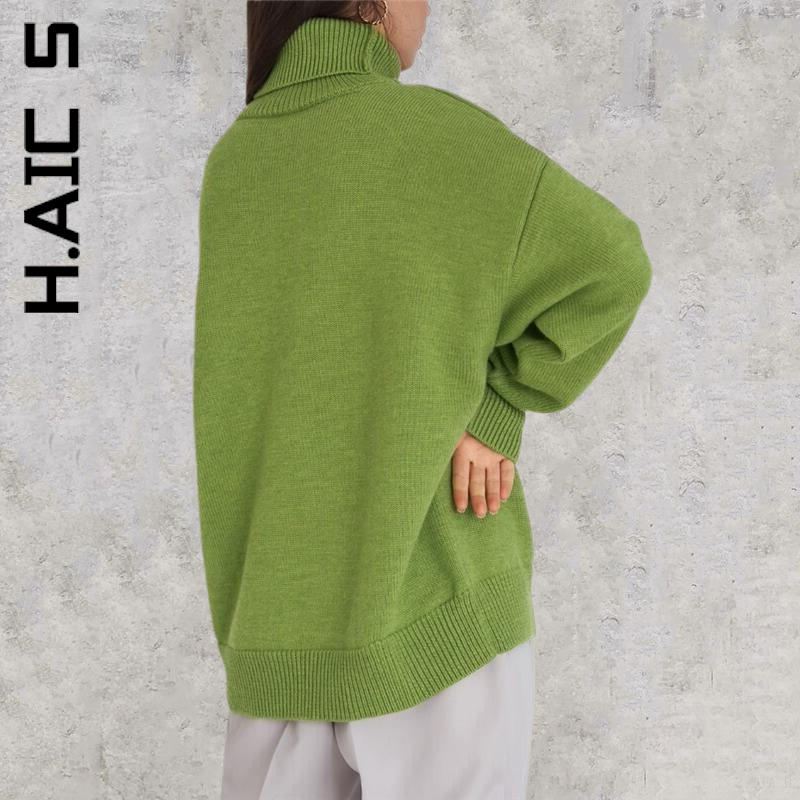 H.aic-女性用タートルネックセーター,新しいスリムなヴィンテージTシャツ,女性用の柔らかく暖かいセーター,婦人服