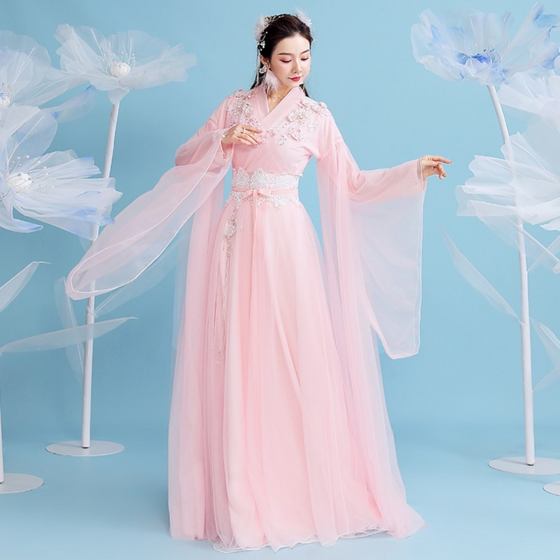 Balo Nữ Tay Phối Mới Lạ Hồng Nữ Cosplay Nàng Tiên Bất Tử Hanfu Hoa Mới Giai Đoạn Mới Hiệu Suất Quần Áo Lưới Hanfu Đầm