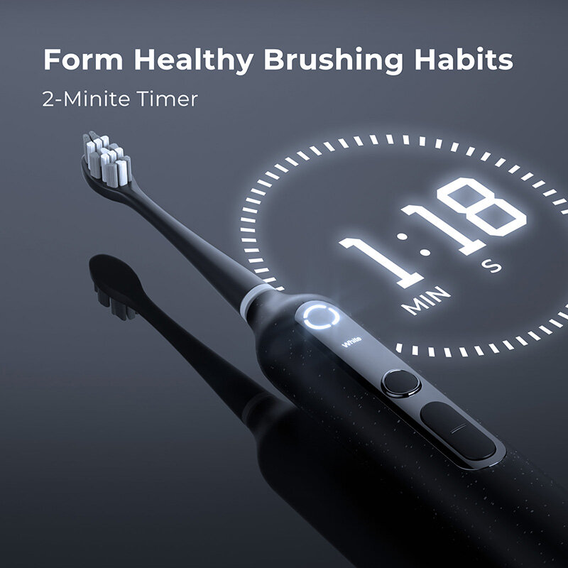 Cepillo de dientes eléctrico usmile, cepillo de dientes eléctrico sónico con pantalla 3D inteligente, 4 modos y 3 intensidades, temporizador incorporado, U3 negro blanco