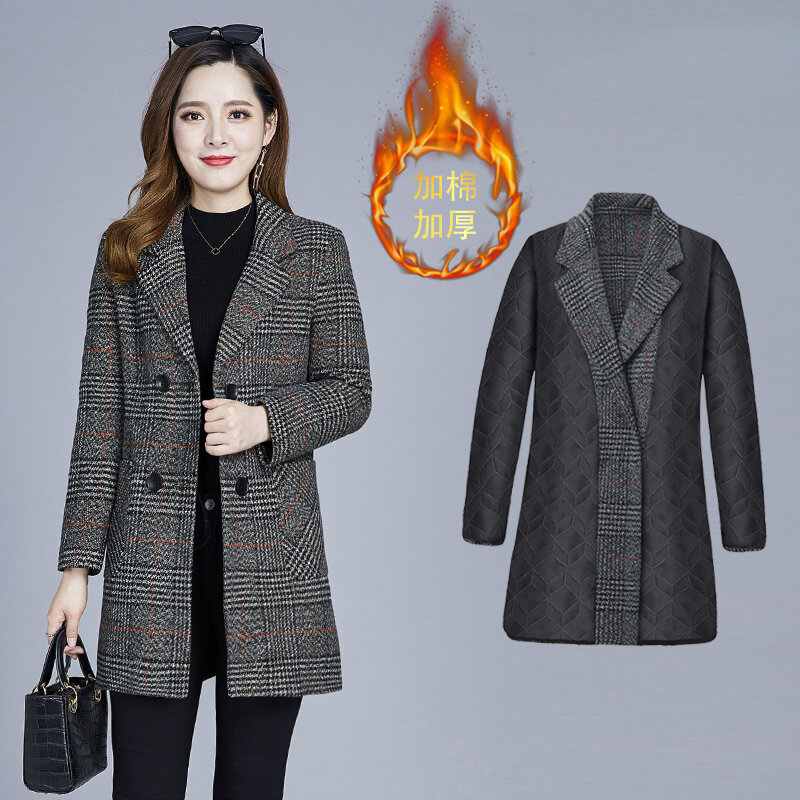 2022 novo casaco de outono e inverno feminino edição coreana engrossado fino manga longa versátil terno feminino superior lã xadrez terno c