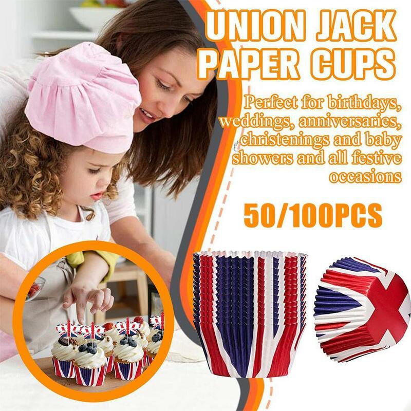 50/100pcs Criativo Baked Cups Bolo Estilo Bandeira Britânica Diy Copo de Papel Rainha Platinum Jubilee Party Uk Union Jack Copos de Papel