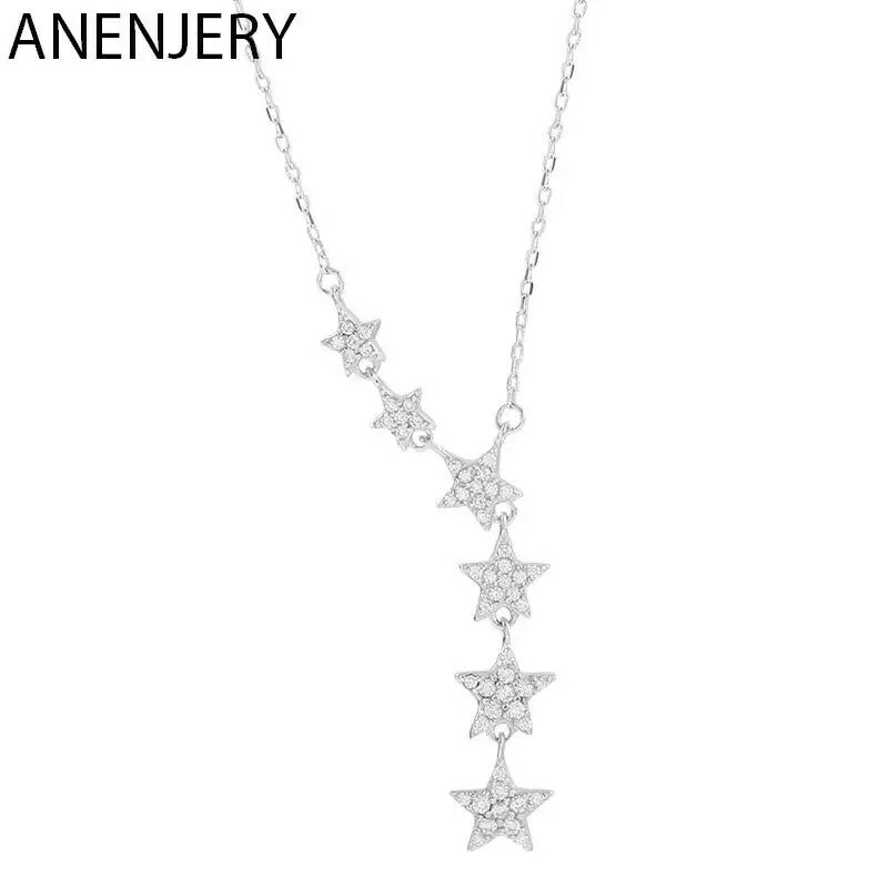 Anenjery prata cor encantadora estrela pingente colar com deslumbrante zircônia cúbica jóias para meninas presentes S-N456