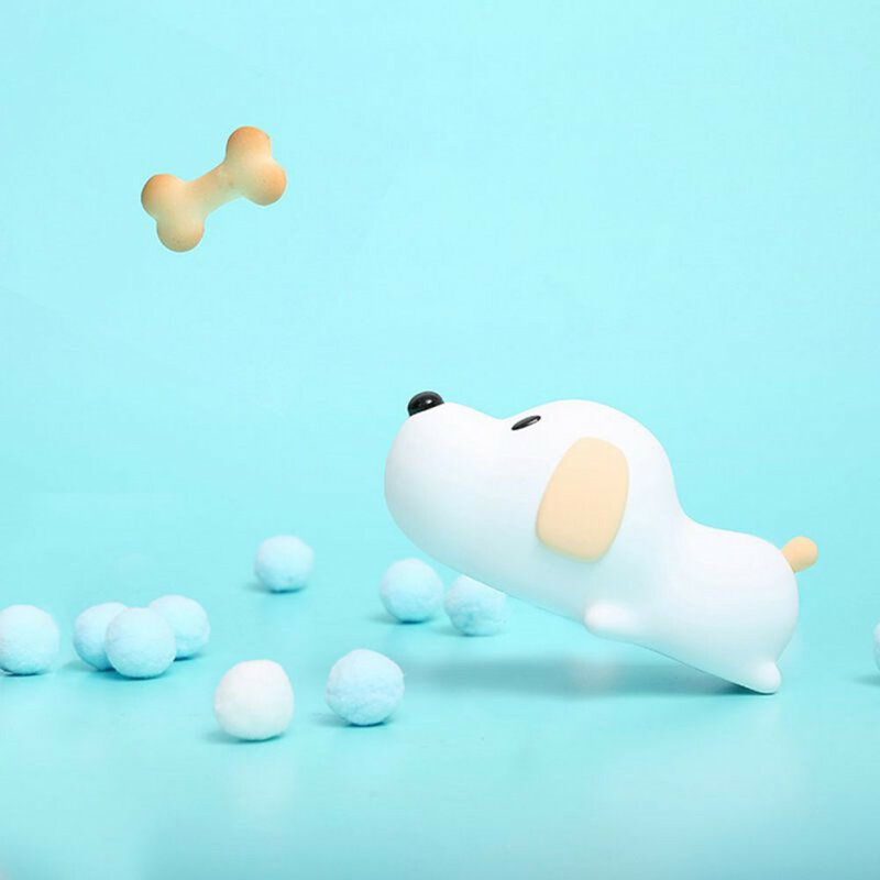 Silicone Dog LED Night Light Touch Sensor 2 Colors Dimmable Timer USB Rechargeable Bedside Puppy Lamp for Children Baby Toy Gift