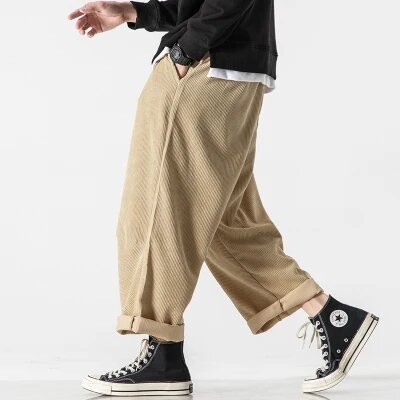 Pantalon homme 2022 Mode Velours Côtelé Hommes Pantalon Droit 2022 Nouveau Automne Harajuku Style Hommes Large Jambe Pantalon Couleur Unie Pantalon Cargo