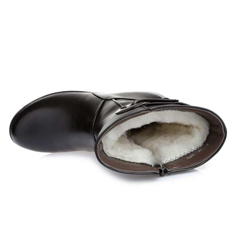 AIYUQI – bottes d'hiver en cuir véritable pour femme, chaussures de neige plates en laine, chaudes, grande taille