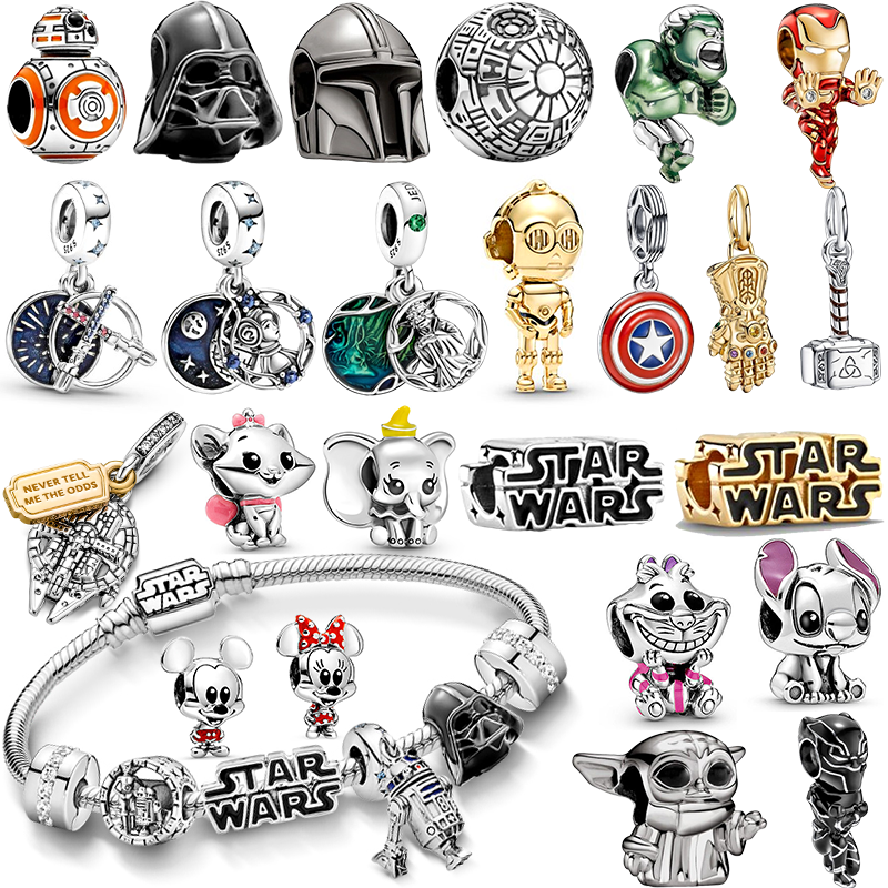 Disney Marvel Penyelamat Bintang Jimat Perang Manik-manik untuk Asli Pandora 925 Perak Murni Gelang Kalung Perhiasan Plata De Ley 925