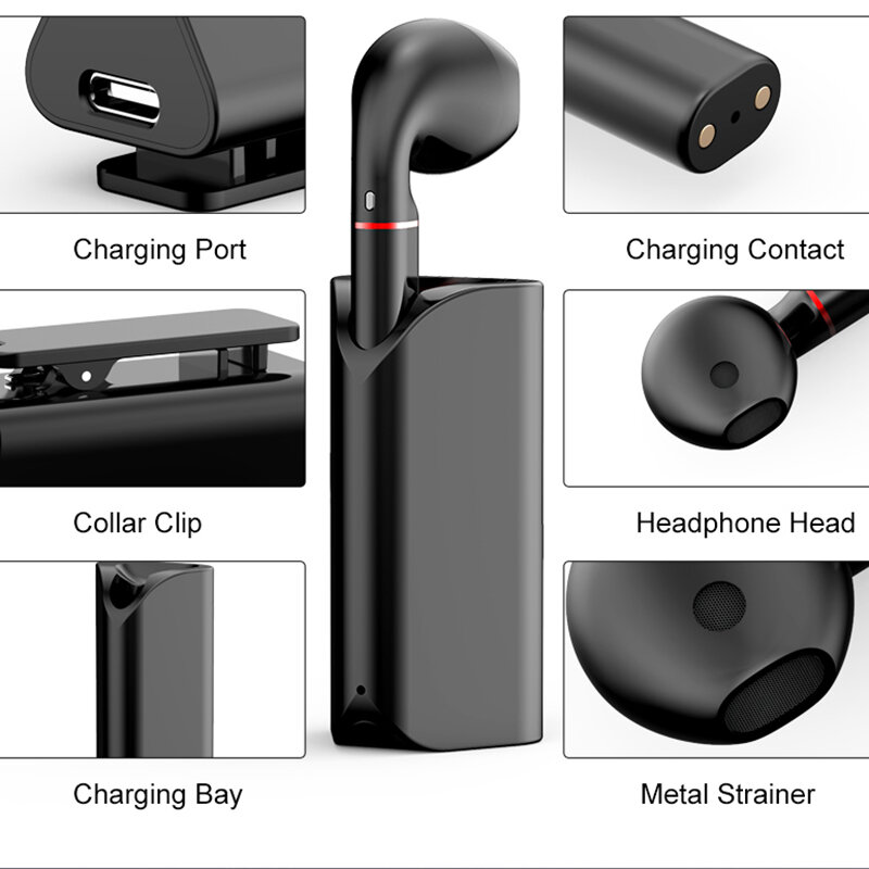 K60 Wireless Earphone Bluetooth Earbuds Collar Clip On Lotus Single Ear Buds Handsfree Headset Car Driving Audifonos Inalambrico