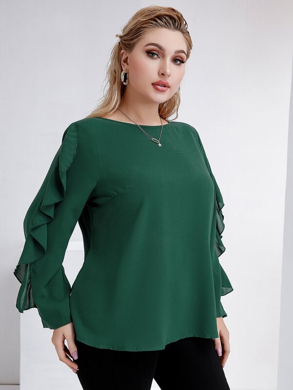 Dodać eleganckie bluzki Plus Size dla kobiet 2022 jesień O-Neck długi rękaw motylkowy kobiece elastyczne luźne tendencja luksusowe topy B1210