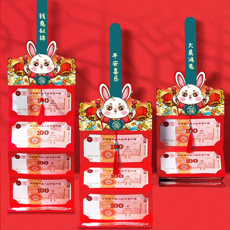 Sobre rojo de año Conejo, decoración de Año Nuevo Chino plegable, Festival de Primavera de Hongbao, 2023