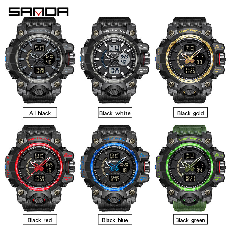 Часы наручные SANDA Мужские кварцевые, спортивные брендовые Роскошные водонепроницаемые амортизирующие цифровые в стиле милитари