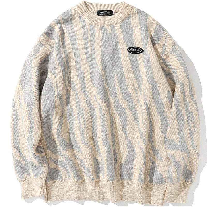 Японский винтажный свитер в стиле Харадзюку, Зимние пуловеры в полоску с зеброй и круглым вырезом, вязаные парные свободные модные свитера ...
