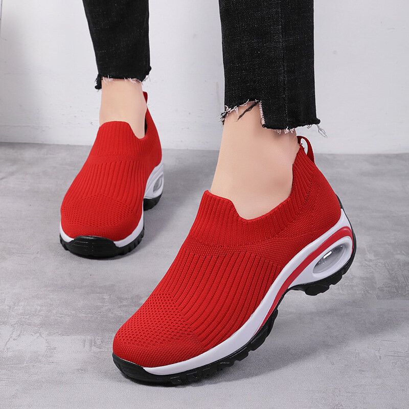 Casual Shoes 2022 New Thick-soled Running Shoes Women's Shoes Comfortable Flying Woven Breathable Slip-on Shoes Platform Shoes