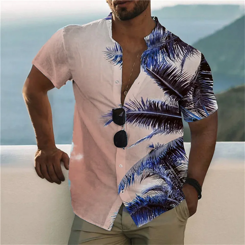 Camisa hawaiana de manga corta con estampado de loro en 3D para hombre, Tops de gran tamaño con solapa, ropa informal para vacaciones en la playa