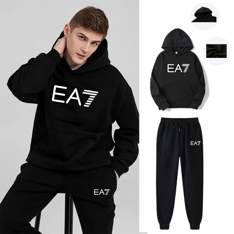 Men's Tracksuit Winter Warm Hoodie and Sweatpant Set Unisex Jogging Suit Casual Fleece Sweatershirts Sets For Man Women Clothing
