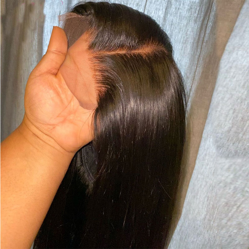 Perucas dianteiras do laço peruca longa reta sintética resistente ao calor da fibra para as mulheres pré arrancadas com linha fina natural e cabelo do bebê