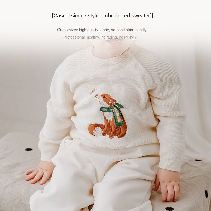 2023 Autumn and Winter New Infant and Toddler Animal 3D Embroidery Knitted Top for Boys and Girls Pullover Sweater