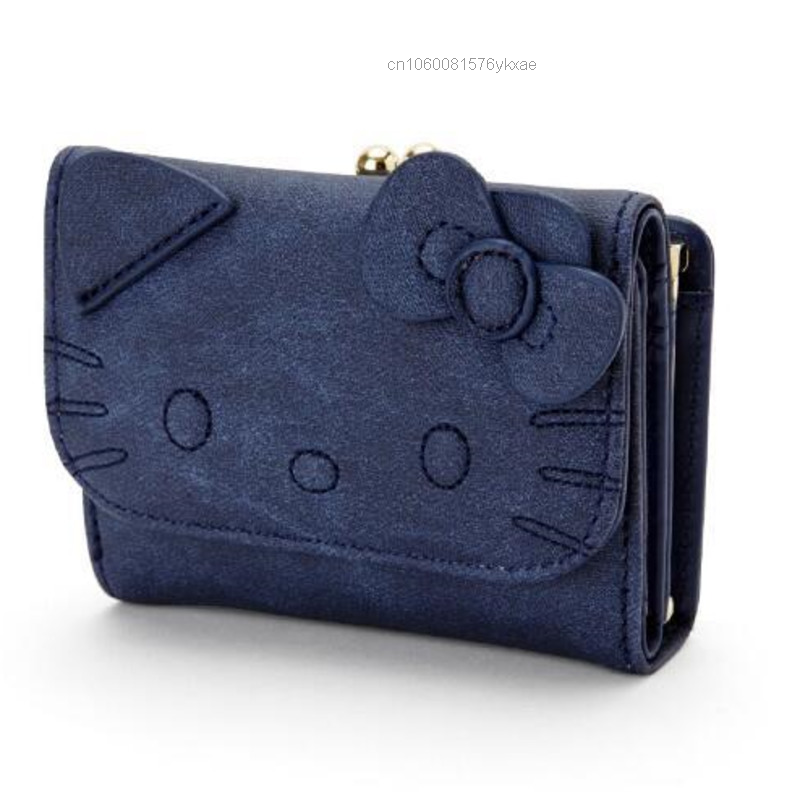 Sanrio Hello Kitty New Fashion Cartoon Woman Denim Blue Series Wallet Multi-fold Multifunctional Coin Purse Clutch Card Holder