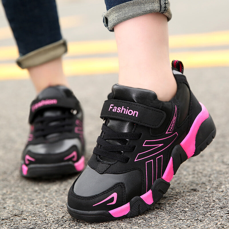 Sneakers Anak-anak Musim Gugur Musim Dingin Sepatu Olahraga Wanita Bersirkulasi Jaring Kasual Sneakers Anak-anak Kulit Antiselip Ukuran 28-37
