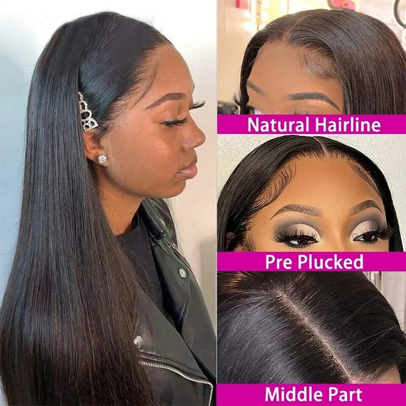 Perruque Lace Frontal Wig naturelle brésilienne Remy, cheveux lisses, pre-plucked, pour femmes africaines