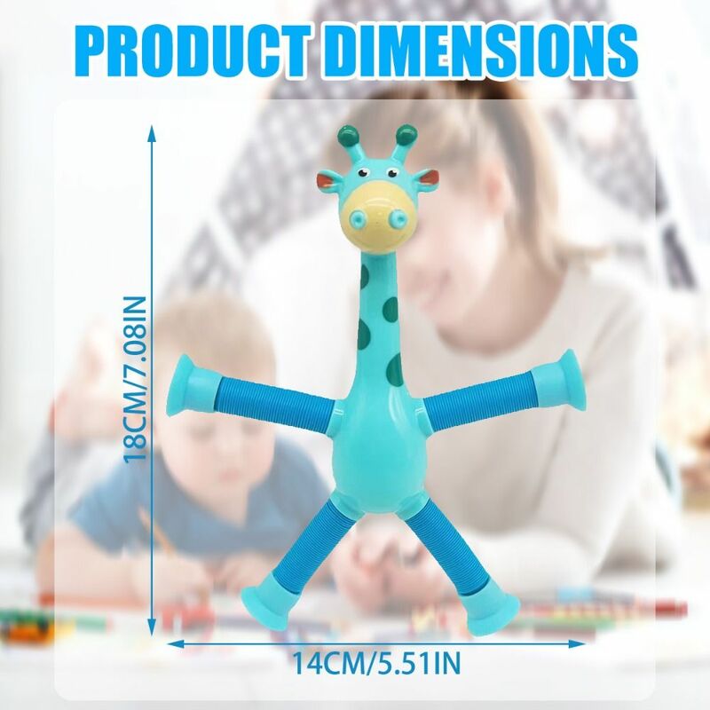 Jerapah Tabung Pop Mainan Sensorik Hewan Pengisap Dirakit Mainan Pendidikan Tabung Peregangan untuk Anak Dewasa Mainan Menghilangkan Stres
