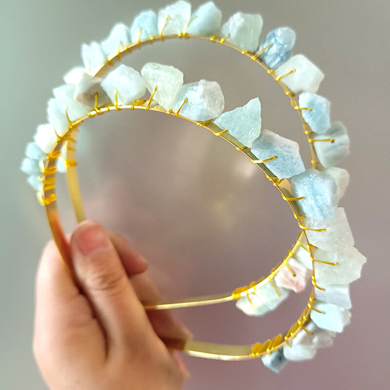 Nuovo In pietra grezza naturale Citrines Fluorite corona fascia per capelli Wire Wrap copricapo accessori per capelli gioielli regalo donna