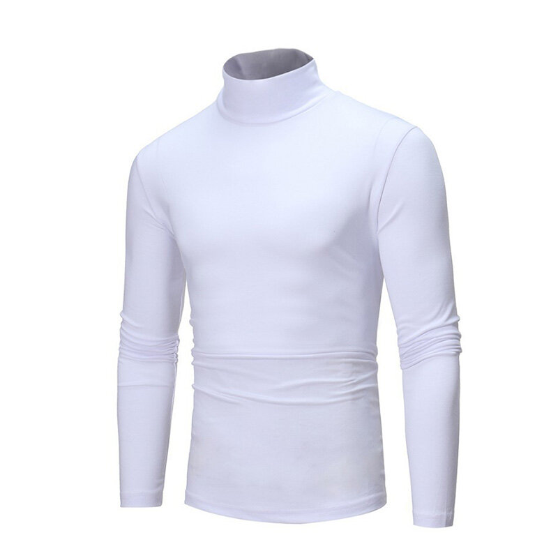 1PC męskie koszulki z długim rękawem topy pulower z golfem wysoki kołnierz Casual Slim dopasowane koszule