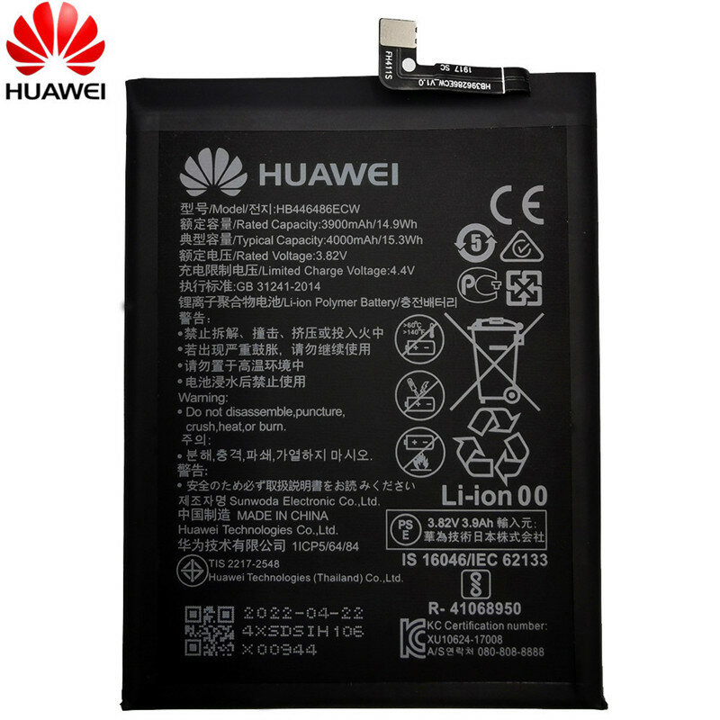 Hua wei 100% orginal telefone hb446486ecw 4000mah bateria para huawei p inteligente z/honra 9x/honra 9x pro/nova5i/desfrutar de 10 mais bateria