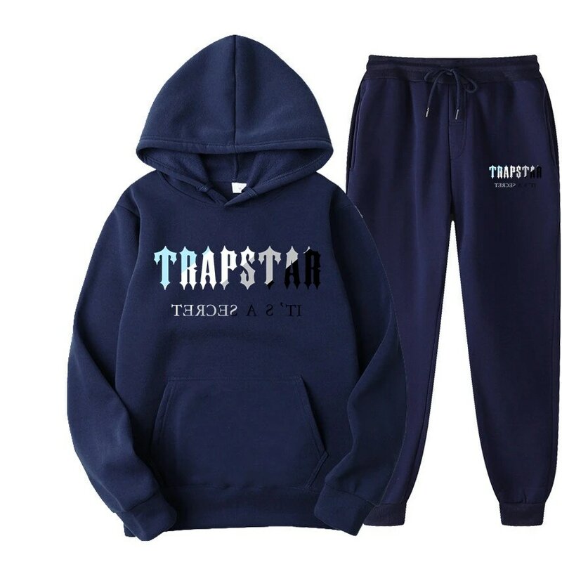 Newhoodie Brand TRAPSTAR Printed Sportswear Men 16 Colors Warm Two Pieces Set Loose Hoodie Sweatshirt + Pants Set Hoodie Jogging